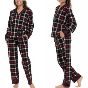 Vera Bradley Pajama Set Button Down Shirt/Pants Cotton Red Plaid NWT